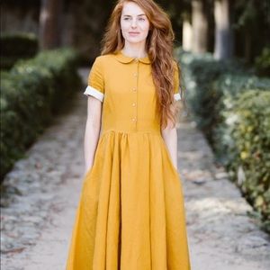 Like New Son de Flor Short Sleeve Classic Dress in Marigold Yellow